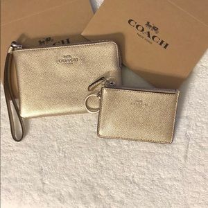 COACH Bundle Light Gold Wristlet & ID Wallet
